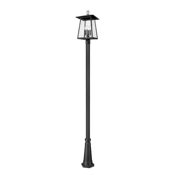 Rainer 4-Light Black Aluminum Hardwired Outdoor Marine Grade Post Light Set with no bulbs included