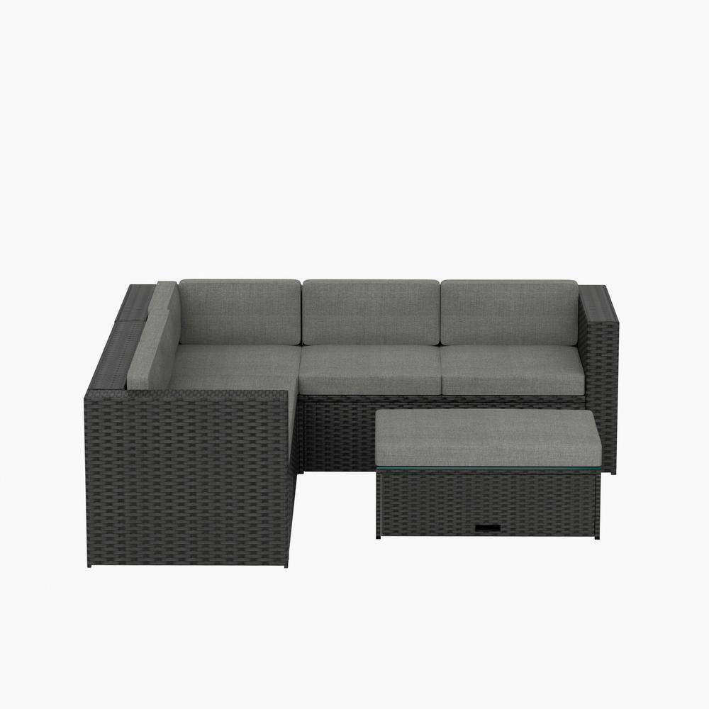 Kaison 6-Person Black and Gray Steel Outdoor Sectional Set with Storage Ottoman
