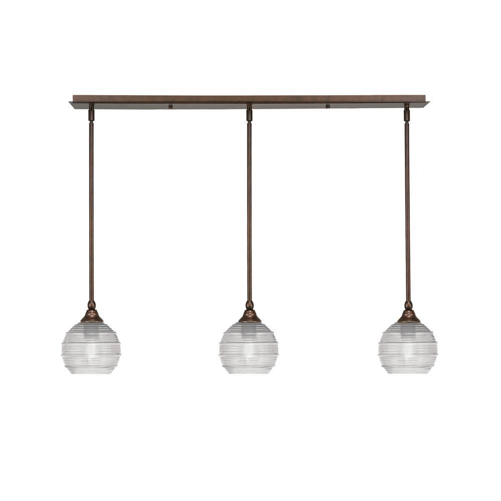 Livingston 100-Watt 3-Light Bronze Shaded Pendant Light with 6 in. Clear Ri