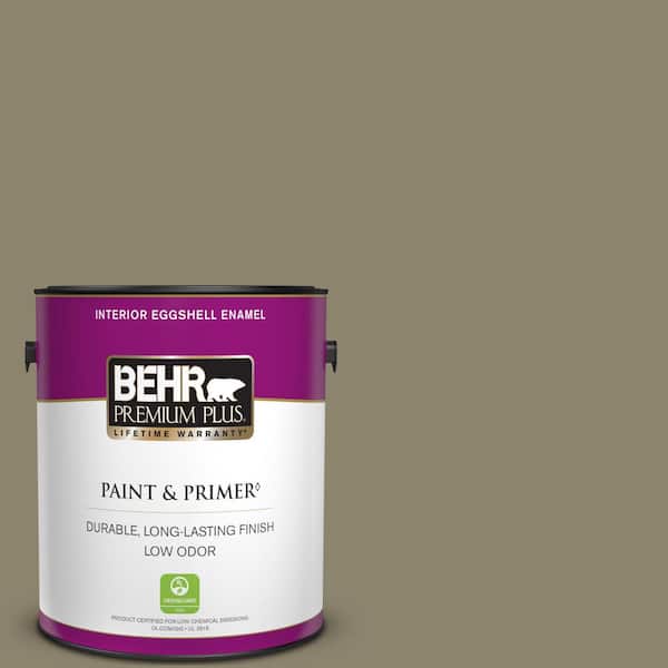 BEHR PREMIUM PLUS 1 gal. #ECC-55-3 Olive Sprig Eggshell Enamel Low Odor Interior Paint & Primer