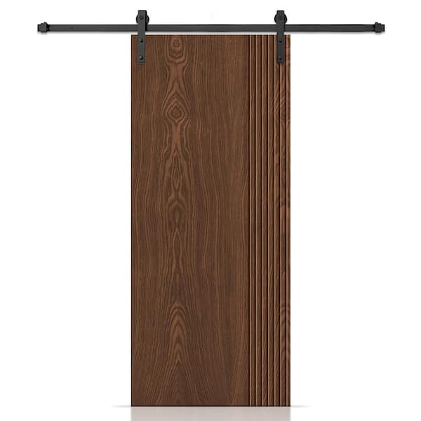 CALHOME 24 in. x 84 in. Hollow Core Walnut Stained Oak Veneer Composite Interior Sliding Barn Door with Hardware Kit