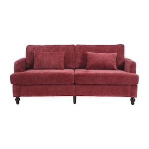 Modern Oversized Wine Red Chenille Wood Frame Upholstered 2-Seater Loveseat