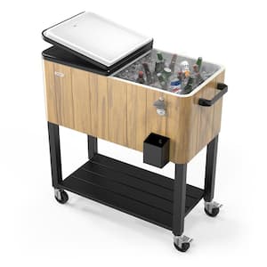 80 Qt. Rolling Ice Chest on Wheels, Patio Cooler Cart with Waterproof Cooler Cover for Outdoor Patio Deck Party