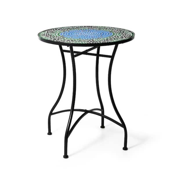 28 in. H Outdoor Metal Folding Green Bistro Table with Ceramic Tile Top