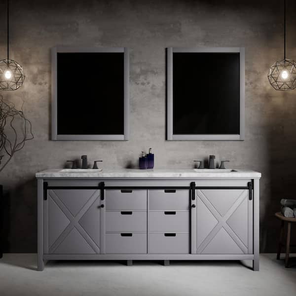 Marsyas 80 in W x 22 in D Dark Grey Double Bath Vanity, Carrara Marble Countertop and 30 in Mirrors