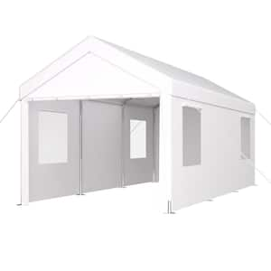 10 ft. x 20 ft. White Outdoor Canopy Tent Heavy Duty Car Port Canopy with 2-Roll-Up Doors and 4-Ventilated Windows