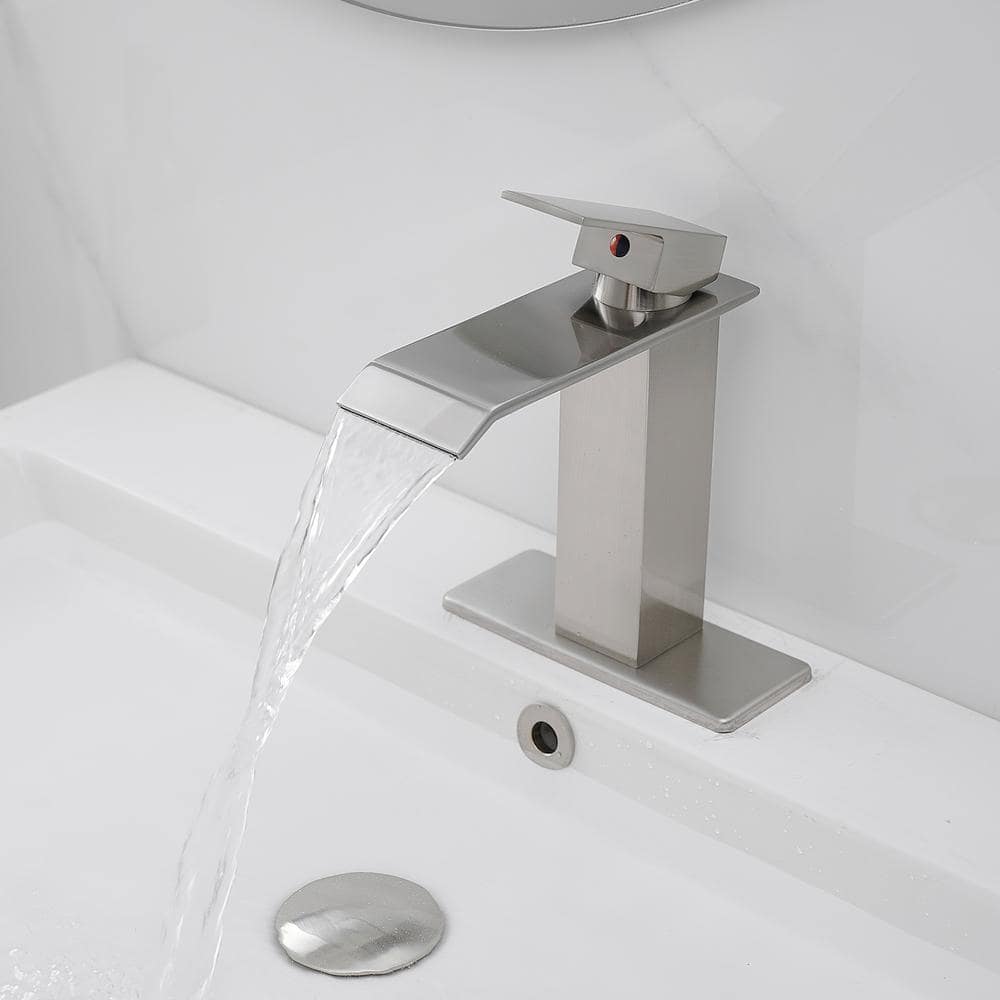 Brushed Nickel Single Handle Waterfall Bathroom Faucet