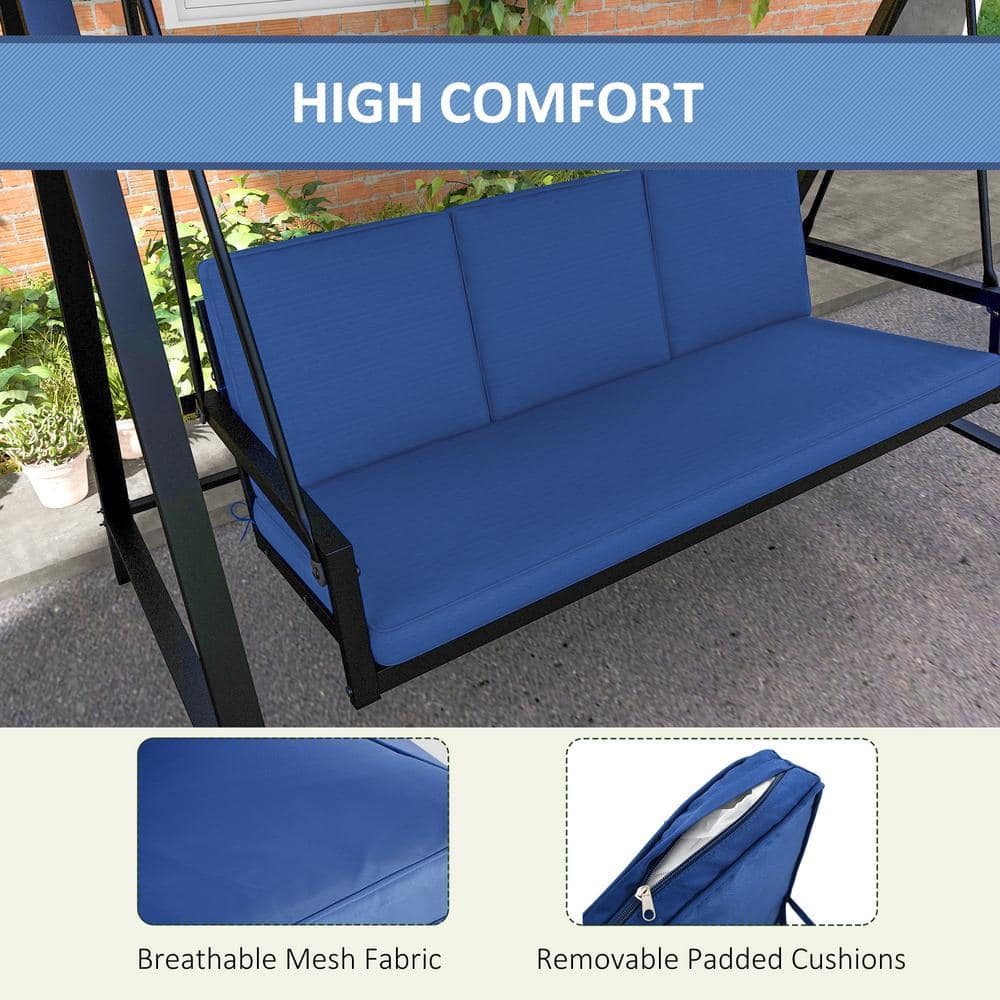 Blue Metal 3-Seat Outdoor Porch Swing with Canopy