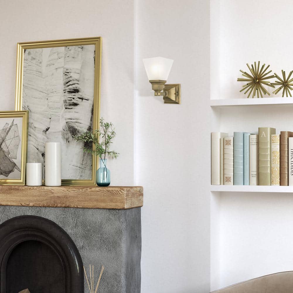 Antique Brass Wall Sconce with Satin Glass Shade
