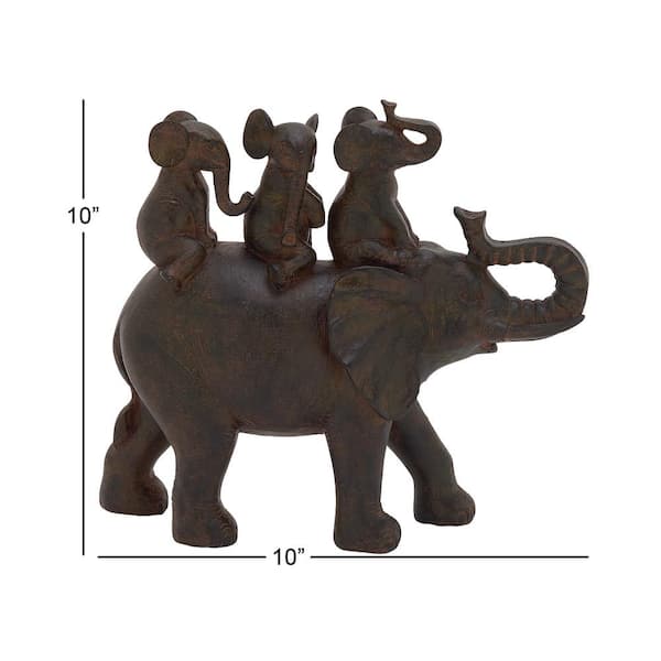 4 in. x 10 in. Brown Polystone Elephant Sculpture