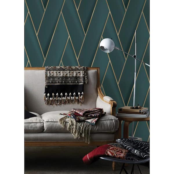 Blue Manfred Teal Modern Herringbone Vinyl Non-pasted Metallic Wallpaper