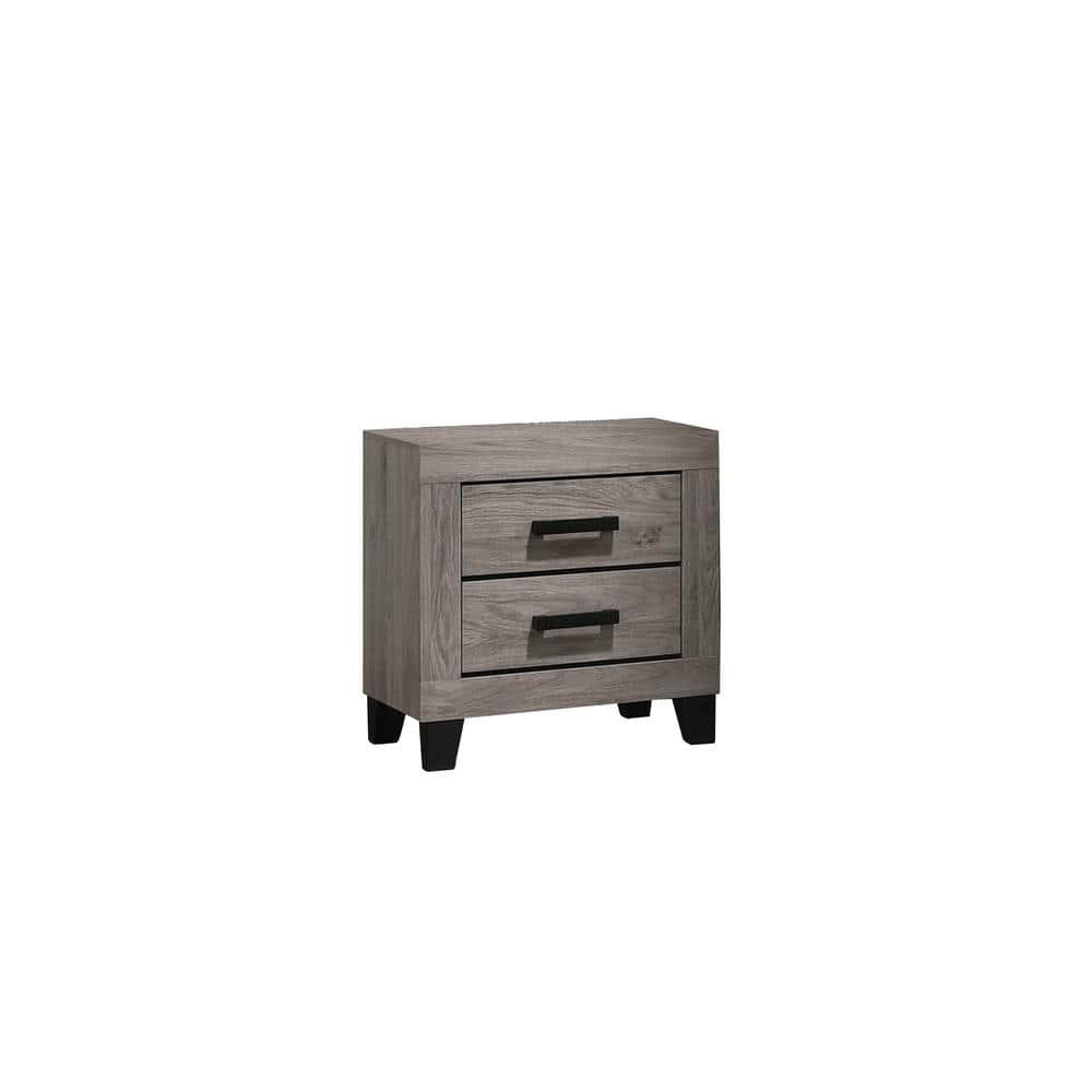 Light Gray Solid Wood Queen Panel Bedroom Set with Black Accents
