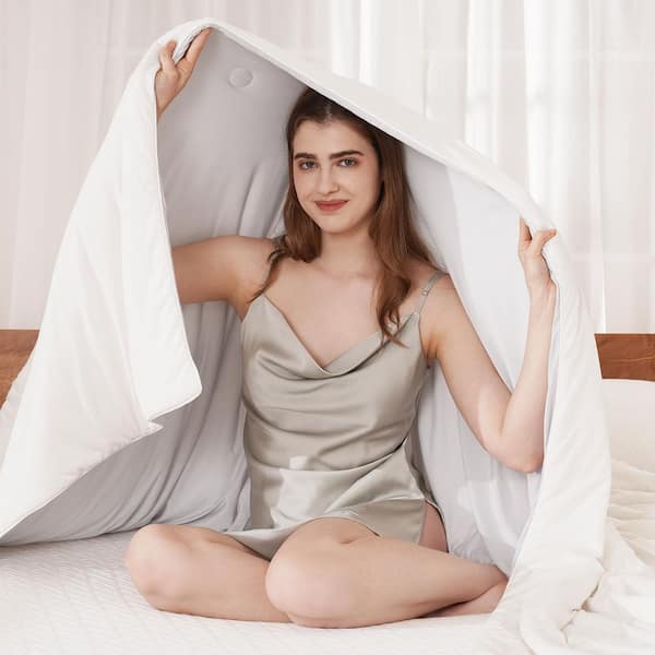 Valthie Cooling Blanket for Hot Sleepers Queen Ivory White Knitted Nylon Instant Moisture Wicking Soft Lightweight Blanket