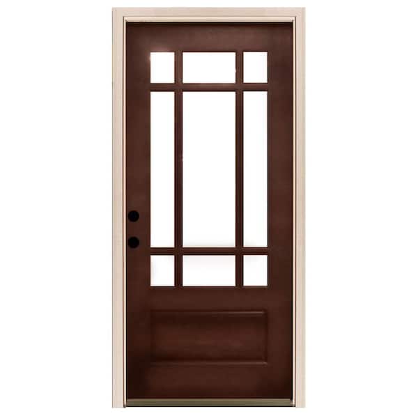 Steves & Sons 36 in. x 80 in. Craftsman 9 Lite Stained Mahogany Wood Prehung Front Door