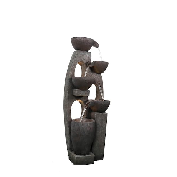 Tunearary Rustic 39 in. Resin 5-Tier Bowl Outdoor Water Fountain Floor-Standing Fountain with LED Lights