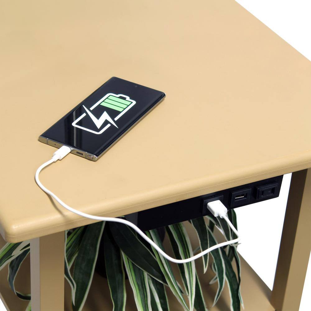 Tan 57" Modern 2-Tier End Table Floor Lamp with USB Ports