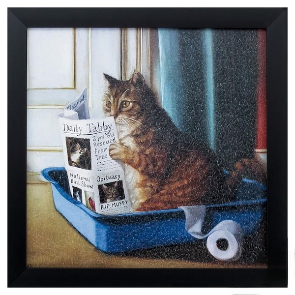HomeRoots 11 in. x 11 in. Black Frame Kitty Throne Wall Art 1-Piece