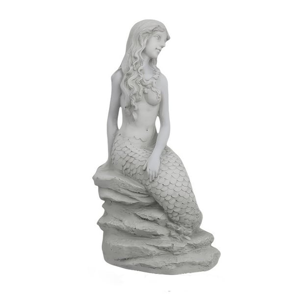 20 in. H Resin Outdoor Sculpture Mermaid on Ocean Rock Garden Statue