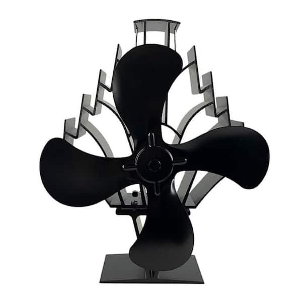 Heat Powered Stove Fan for Wood & Pellet Stoves, 14 in. 4-Blade Thermal Fan with 348 CFM Airflow, Fits Log Burners-Black