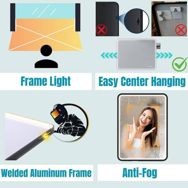 Frame Light 40 in. W x 32 in. H Rectangular Aluminum Framed Anti-Fog LED Wall Bathroom Vanity Mirror in Black
