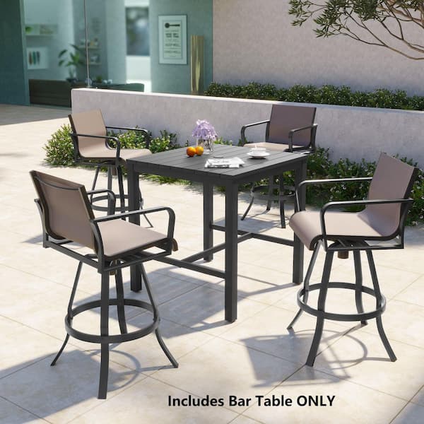 Pellebant Aluminum Square Black Patio Outdoor Dining Table Bar Table With Umbrella Hole