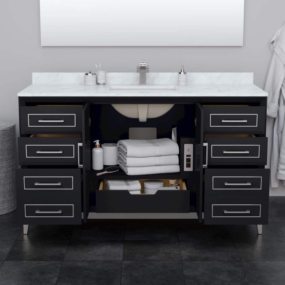 60'' Black Single Bathroom Vanity with White Cultured Marble Top