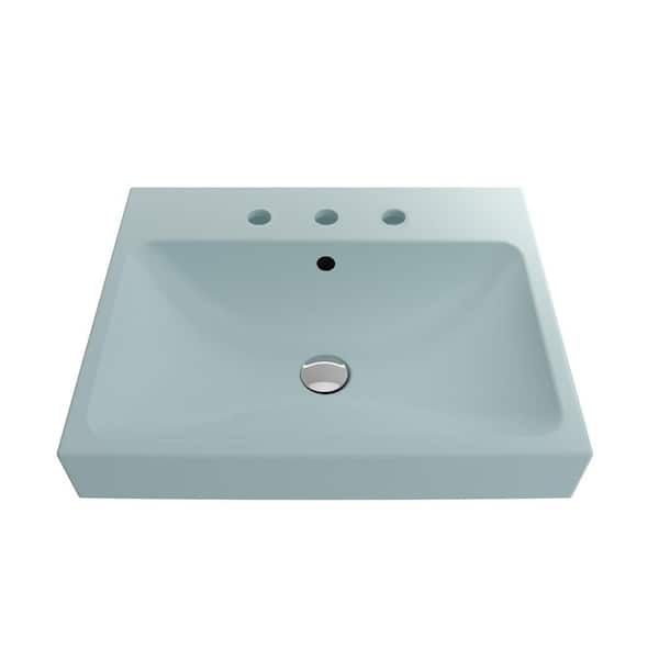 BOCCHI Scala Arch 23.75 in. 3-Hole Matte Ice Blue Fireclay Rectangular Wall-Mounted Bathroom Sink