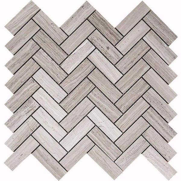 Apollo Tile Wooden Gray 4 in. x 5 in. Herringbone Polished Marble Mosaic Tile Sample (0.13 sq. ft./Piece)