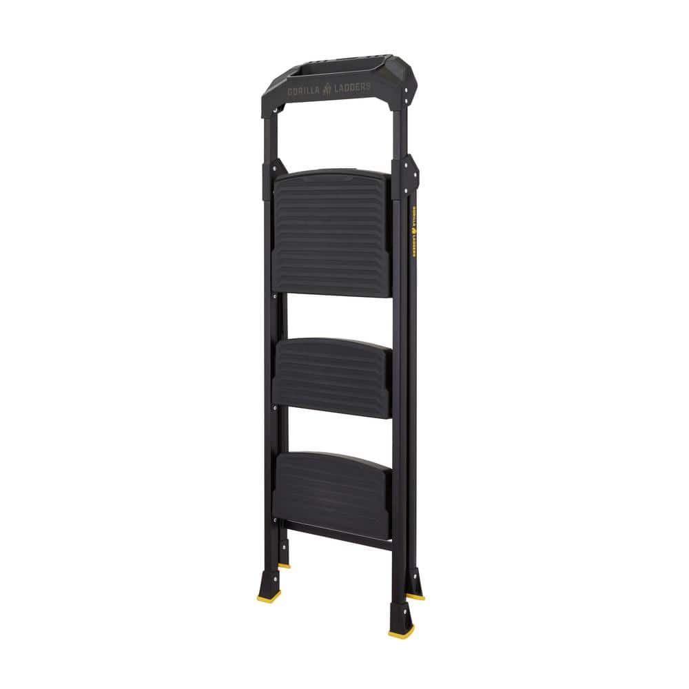 3-Step Black Steel Step Stool with Non-Slip Treads