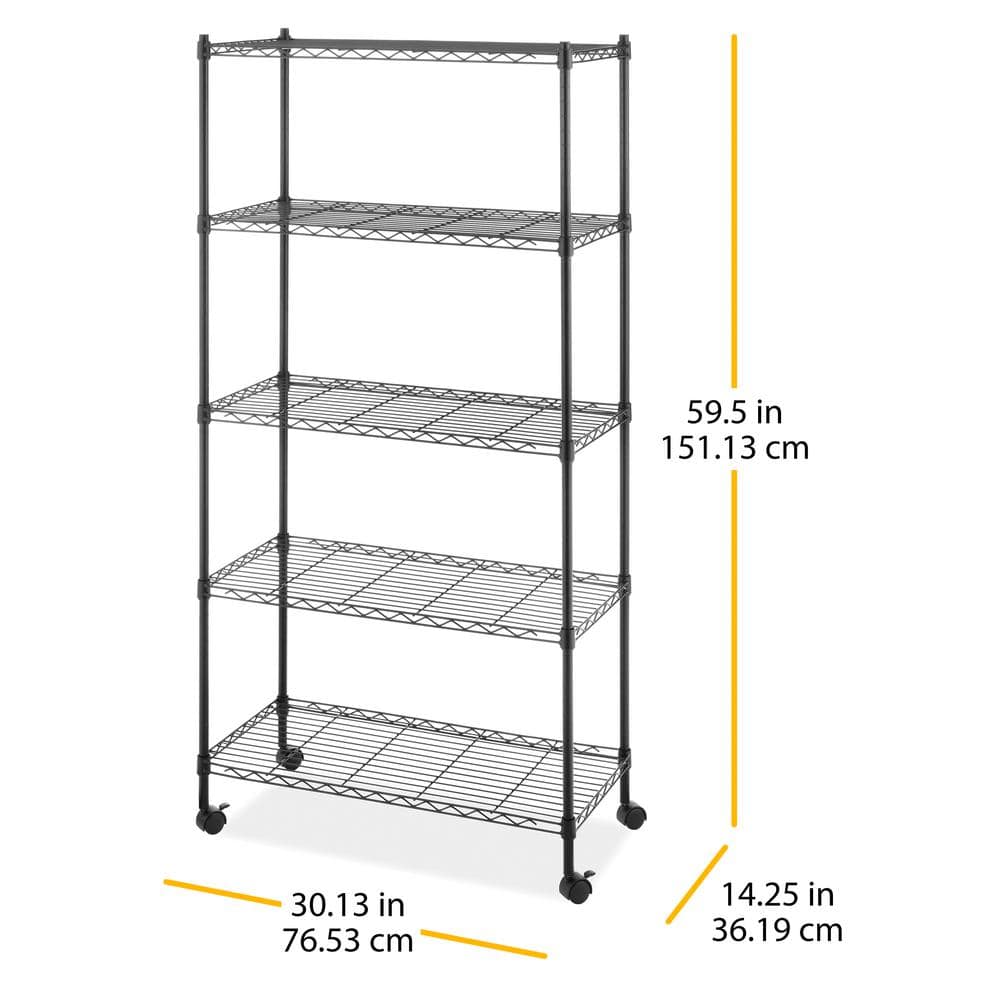 Whitmor Supreme Black 5-Tier Rolling Metal Shelf Cart