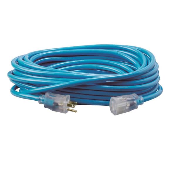 Southwire 25 ft. 12/3 SJTW Outdoor Heavy-Duty Neon Blue Extension Cord with Power Light Plug