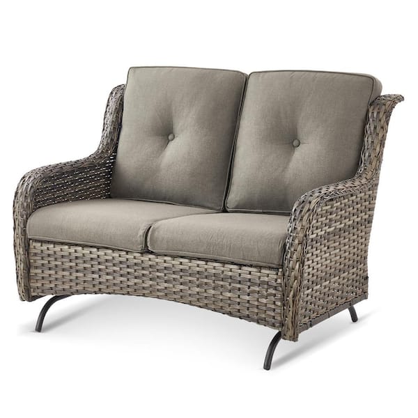 Pocassy 2-Person Wicker Outdoor Patio Glider Couch with Deep Seating ...