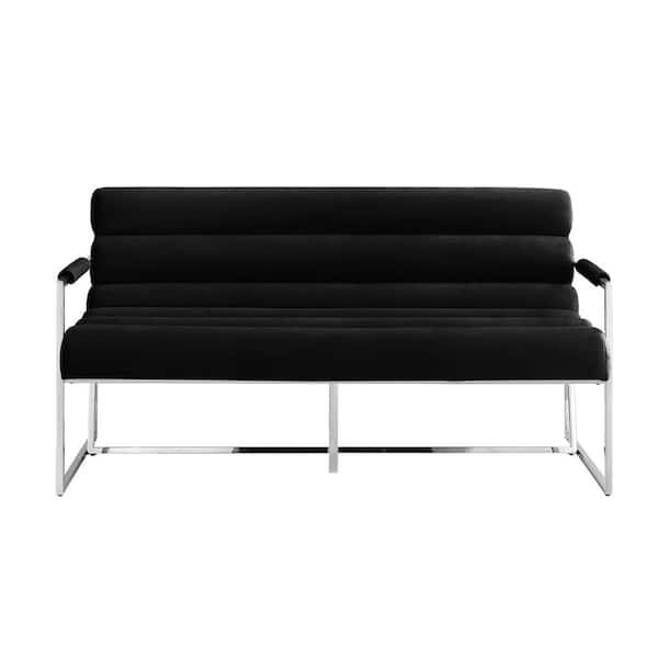 Inspired Home Maja Black/Chrome Settee Upholstered, Stainless Steel Frame Velvet