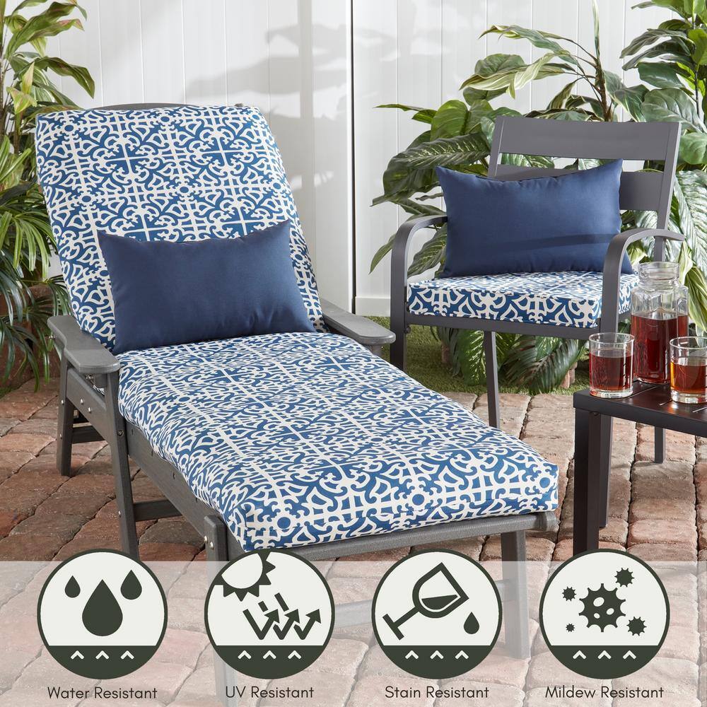 Navy Blue Polyester Rectangular Outdoor Lumbar Pillow Set