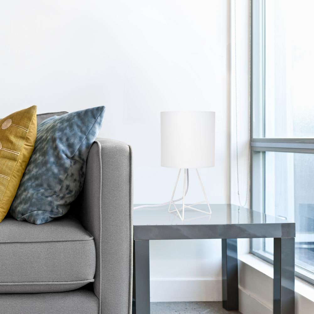 White Metal Tripod Table Lamp with Fabric Shade