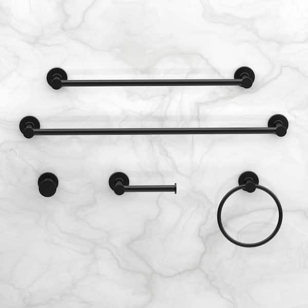 Lucien 3-Piece Bath Hardware Set with Towel Bar Paper Holder Towel Ring in Matte Black