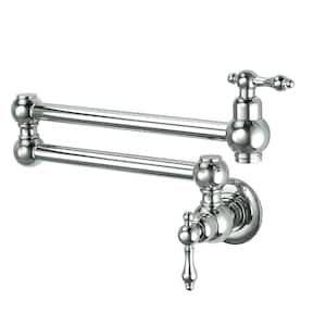 Modern Brass Wall Mounted Pot Filler Faucet with Double Joint Swing Arms and Dual Handles in Chrome