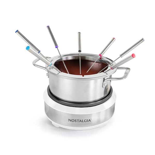 8-Cup Fondue Pot with 6-Fondue Forks, White and Stainless