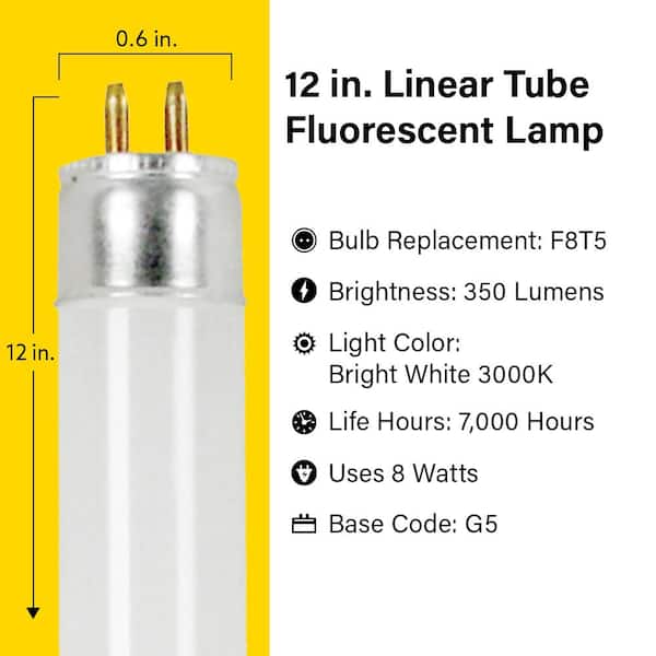 8-Watt 12 in. T5 G5 Linear Fluorescent Tube Light Bulb, Bright White 3000K (1-Pack)