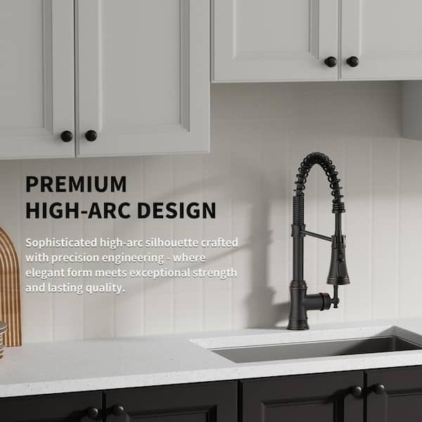 Spring Single Handle Pull-Down Sprayer Kitchen Faucet Deckplate Included in Oil Rubbed Bronze