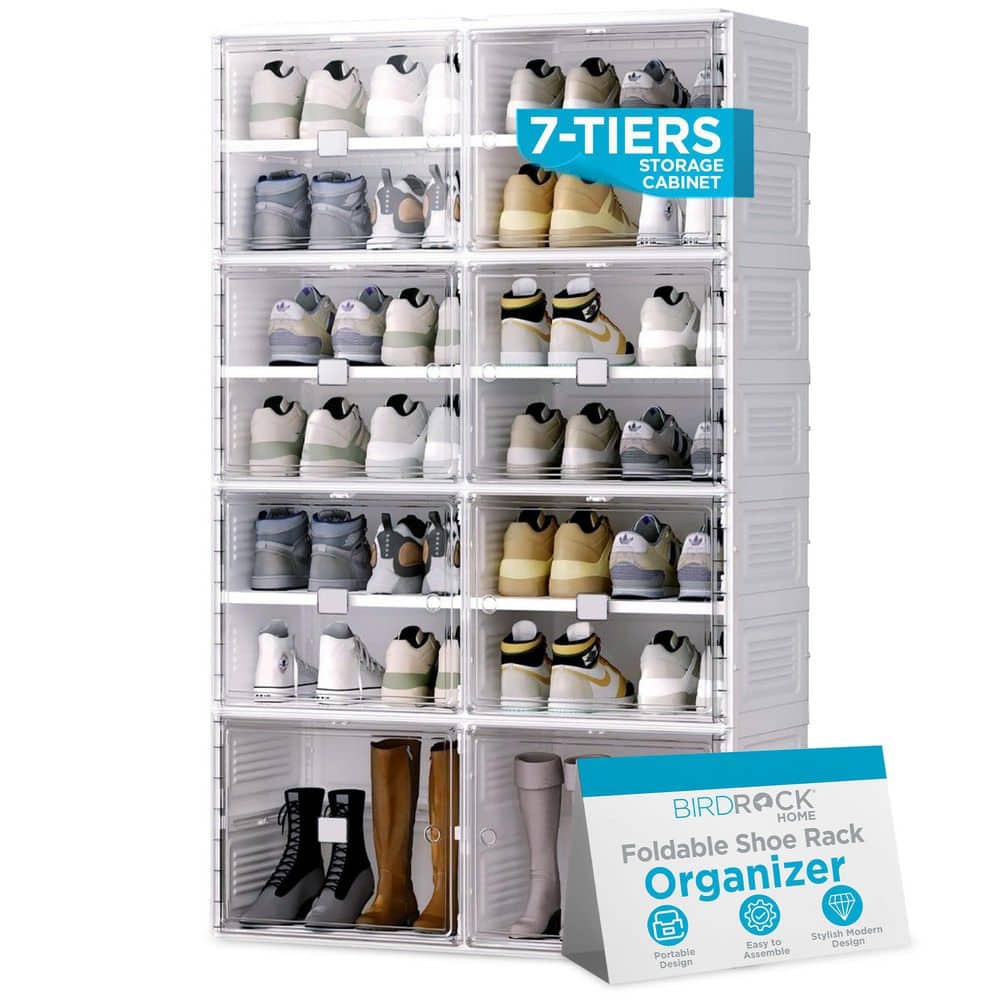 Shoe Rack Closet Floor, 7-Tier Freestanding Shoe Storage Cabinet w/ 12-Wide Clear Storage and 2-Large Cubes with Doors