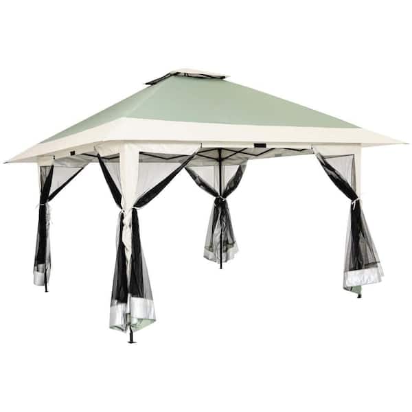 13 ft. x 13 ft. Olive Instant Pop Up Gazebo Canopy Tent Shelter with Zippered Mesh Mosquito Netting