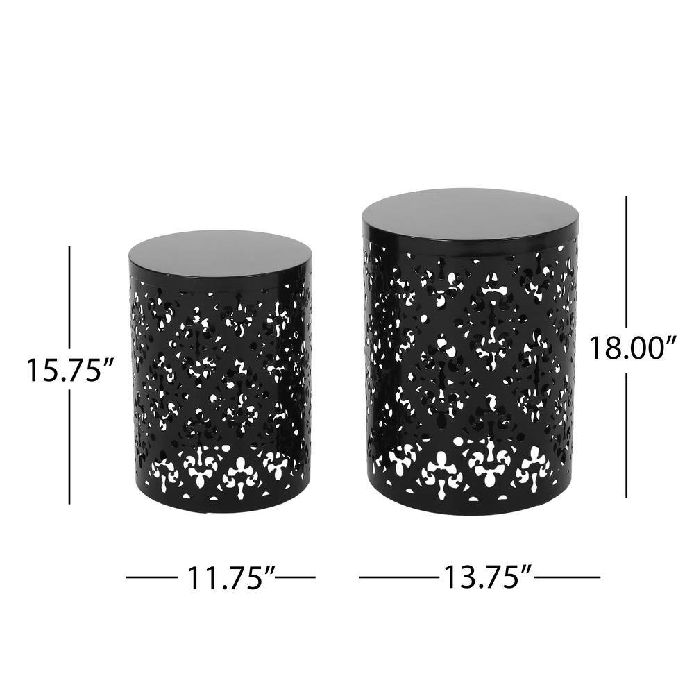 Black Cylindrical Iron Outdoor Patio Side Tables Set