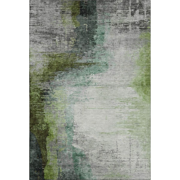 Mayfield Premium Machine Washable Abstract AMF2041 Green 8 ft. x 10 ft. Area Rug