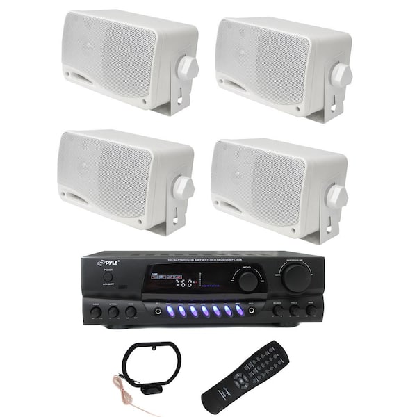 Pyle Four 200-Watt Outdoor Speakers Plus PT260A 200-Watt Stereo Theater Receiver