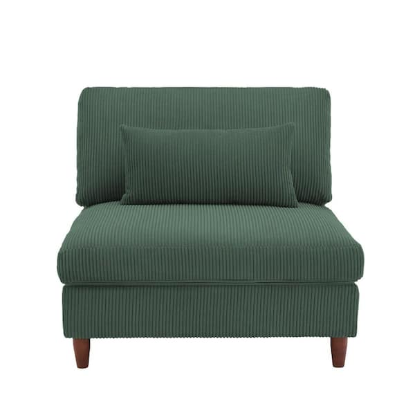 Uixe Luxury Hunter Green Corduroy Fabric Armless Side Chair with 1 Pillow (Set of 1)