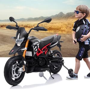 12-Volt Black Kids Dirt Bike Ride On Motorcycle Licensed Aprilia