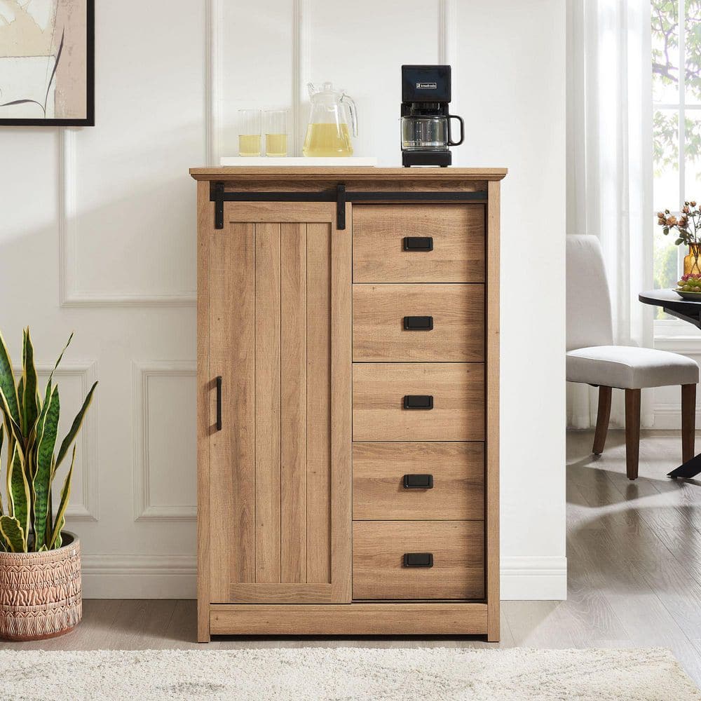 Seafuloy Oak Japandi 5-Drawer 31.5 in. Dresser Storage Cabinet
