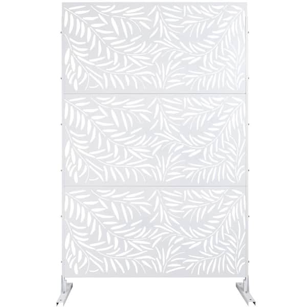 76 in. H x 48 in. W Leaf Hollow Shape Metal Freestanding Decorative Privacy Screen in White, Outdoor and Indoor