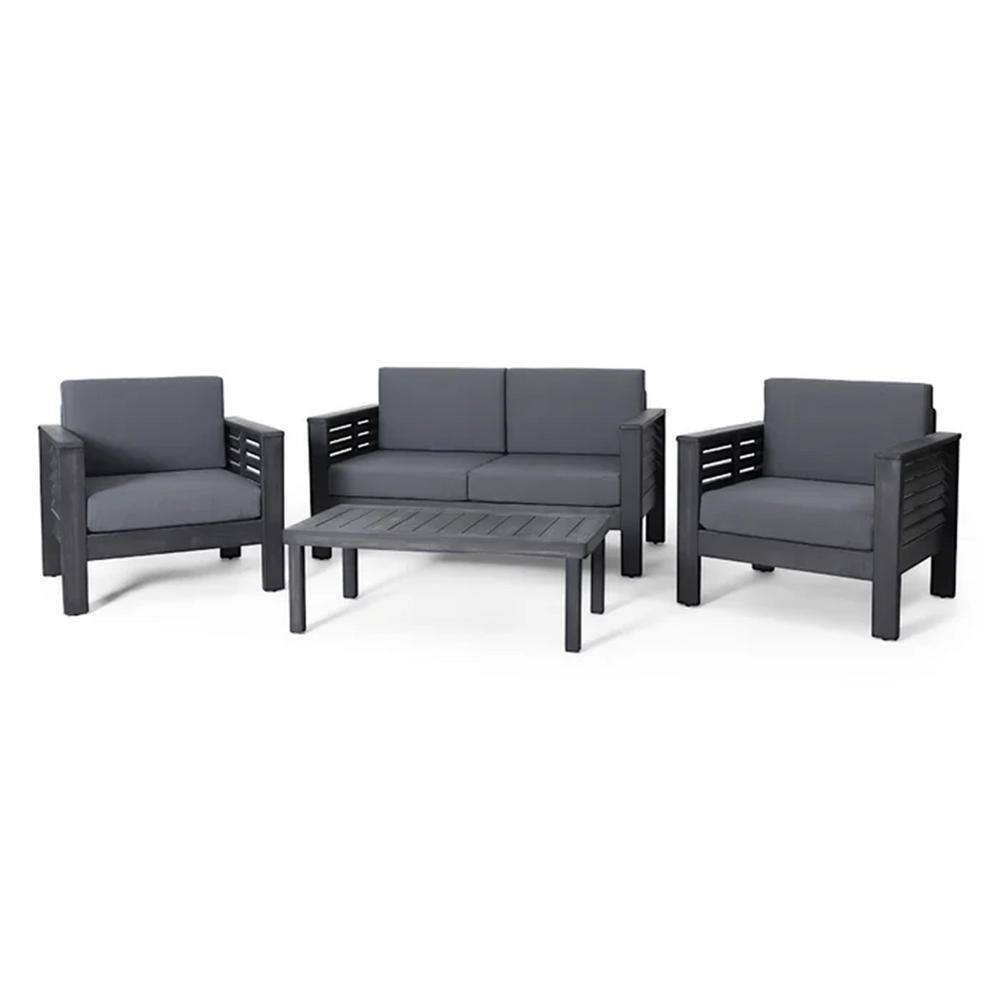 Dark Gray Acacia Wood 4-Seater Outdoor Chat Set with Cushions